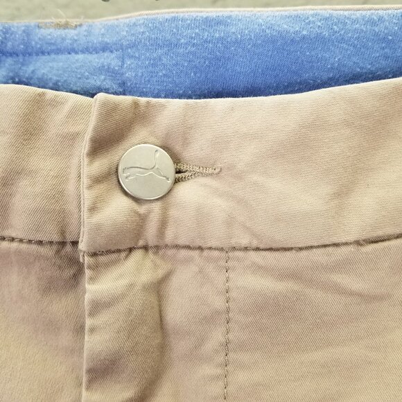 Puma Chino Pants Men's L Beige Pleated Flip Cuff Casual Trouser Stretch Cotton - Picture 5 of 16